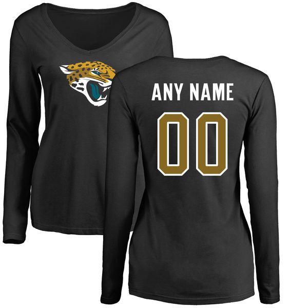 Women Jacksonville Jaguars NFL Pro Line Black Custom Name and Number Logo Slim Fit Long Sleeve T-Shirt->->Sports Accessory